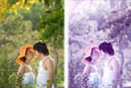 Photoshop调出树林人物图片流行的日韩粉蓝色