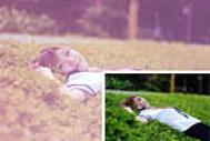 Photoshop给躺草地上的美女加上柔和的秋季红褐色
