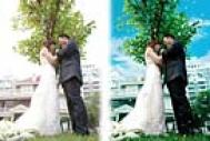 Photoshop打造梦幻的青绿色婚片