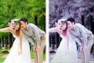 Photoshop打造浪漫的紫红色外景婚片