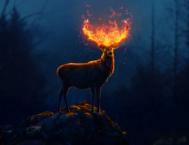 Photoshop合成头顶火焰燃烧效果的森林鹿王