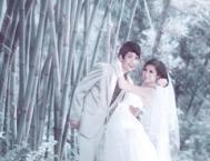 Photoshop调出林中婚纱照片唯美的青色调