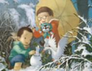 Photoshop鼠绘精细的玩雪人的儿童插画