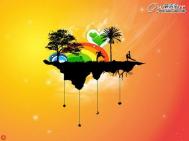 Photoshop设计梦幻飘浮在空中的彩虹岛壁纸
