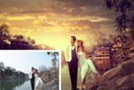 Photoshop给古镇婚片增加浪漫的霞光背景教程