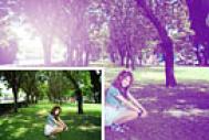 Photoshop给公园草木中的人物调出淡美的黄紫色
