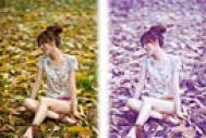 Photoshop给草地上的美女照片增加淡调蓝紫色教程