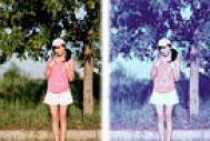 Photoshop给外景美女照片加上流行的韩系粉蓝色教程