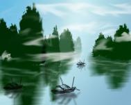 PS绘制桂林山水水墨风格图画
