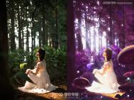 Photoshop调出梦幻紫色风格的森林公主