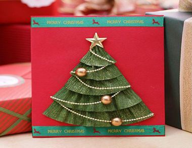 皱纹纸圣诞树的做法 圣诞贺卡制作教程