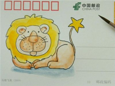 呆萌的狮子漫画明信片图解教程