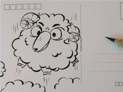可爱的小绵羊手绘明信片怎么画