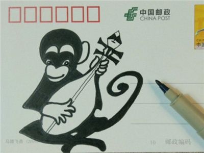弹琴的猴子手绘明信片图解教程