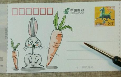 DIY手绘明信片：可爱呆萌的小兔子漫画
