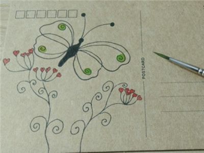 DIY明信片：漂亮的蝴蝶手绘明信片