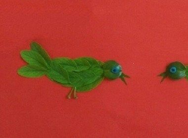 简单的小鸟树叶贴画制作 树叶贴画小鸟图片