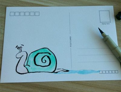 可爱蜗牛手绘画教程图 手绘明信片教程