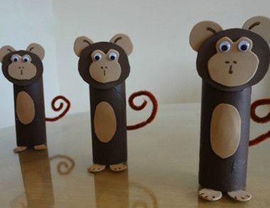 巧用废弃卫生纸筒制作可爱小猴子