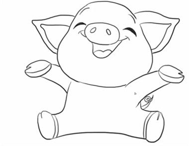 小猪简笔画教程 坐在地上大笑的小猪怎么画