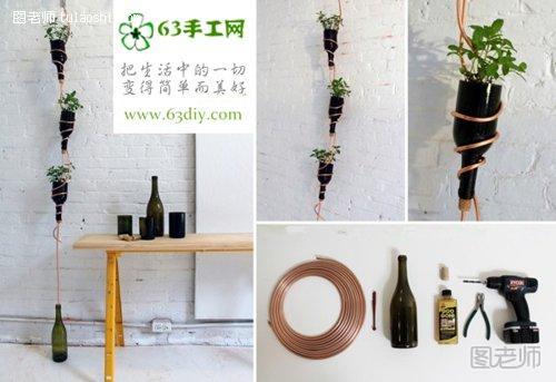 红酒瓶DIY创意悬挂式植物花园