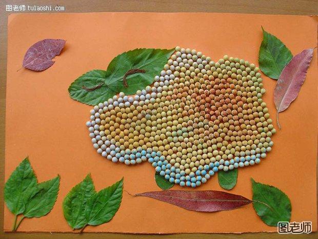 用豆子手工制作的儿童创意拼贴画2