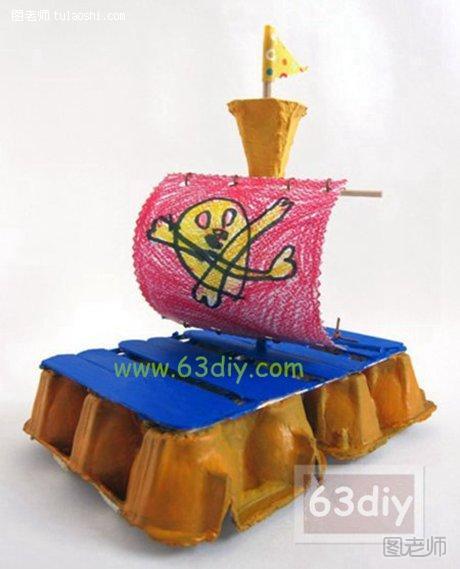 鸡蛋托变身家居艺术装饰品 海盗船的手工制作