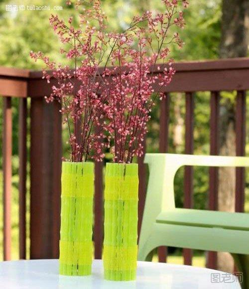 春意盎然的绿色竹花瓶