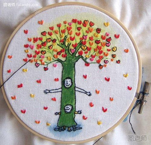 清新,爱心树,手工刺绣