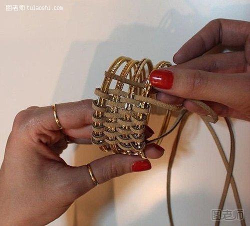 宽版手镯的皮绳编织1