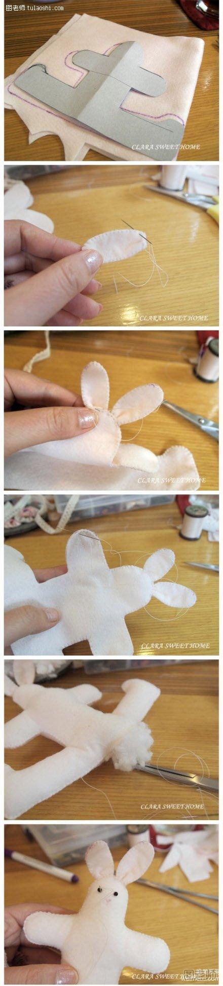 可爱小兔子绒布玩偶手工制作教程,diy图示