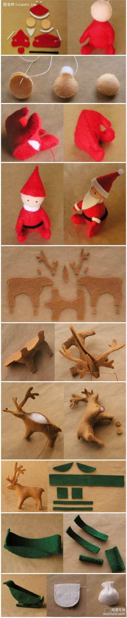 圣诞老人和小鹿的不织布手工制作diy教程分享