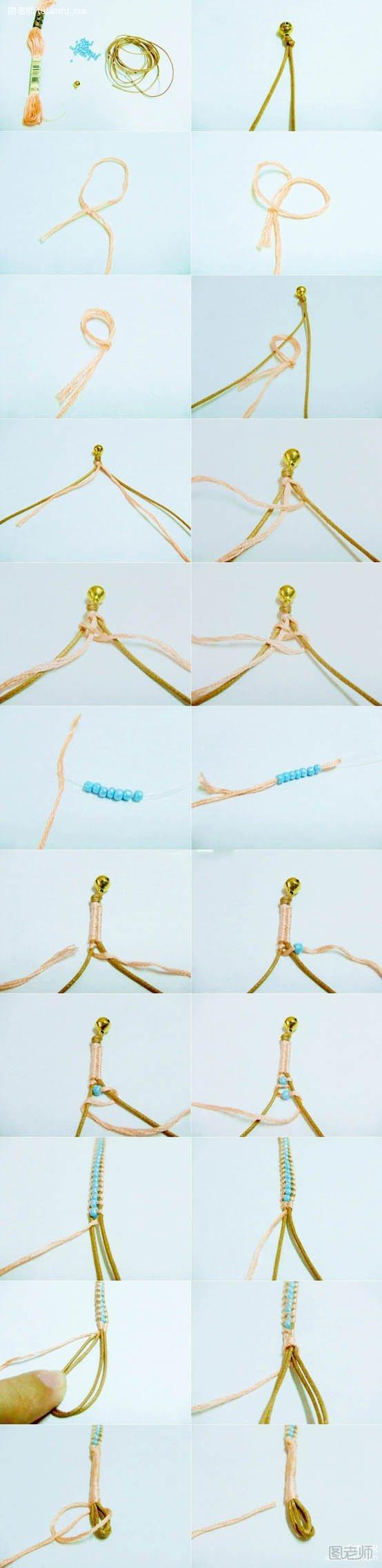 8字绕线串珠皮绳手链搭配蓝色珠子手工制作diy教程