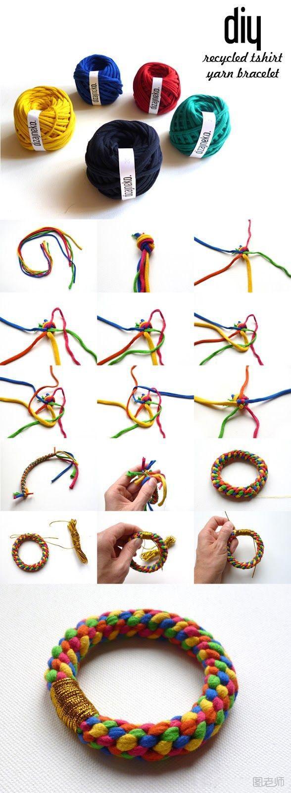 多彩五股绳子编织圆环形时尚手镯手绳图片教程