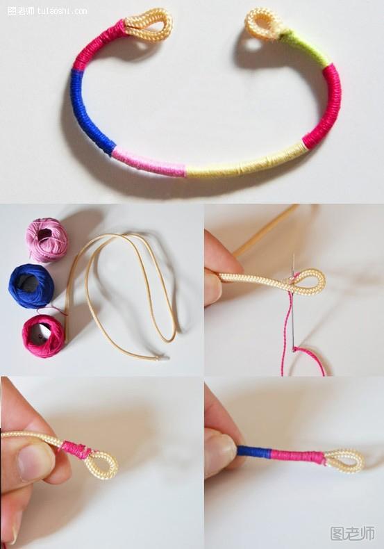 最简单的手链编织教程 缠绕撞色手绳手工