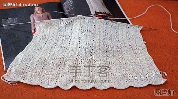 漂亮的白蔷薇女孩毛衣编织方法 手工教程 第5步