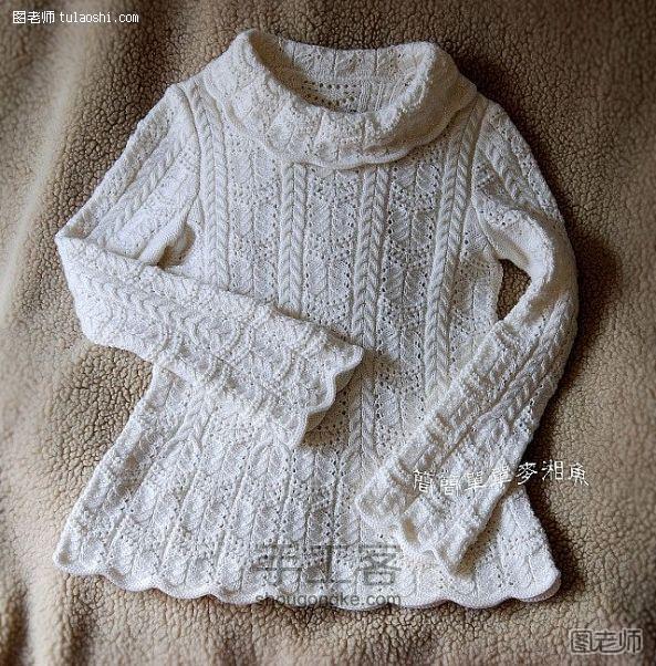 漂亮的白蔷薇女孩毛衣编织方法 手工教程 第11步