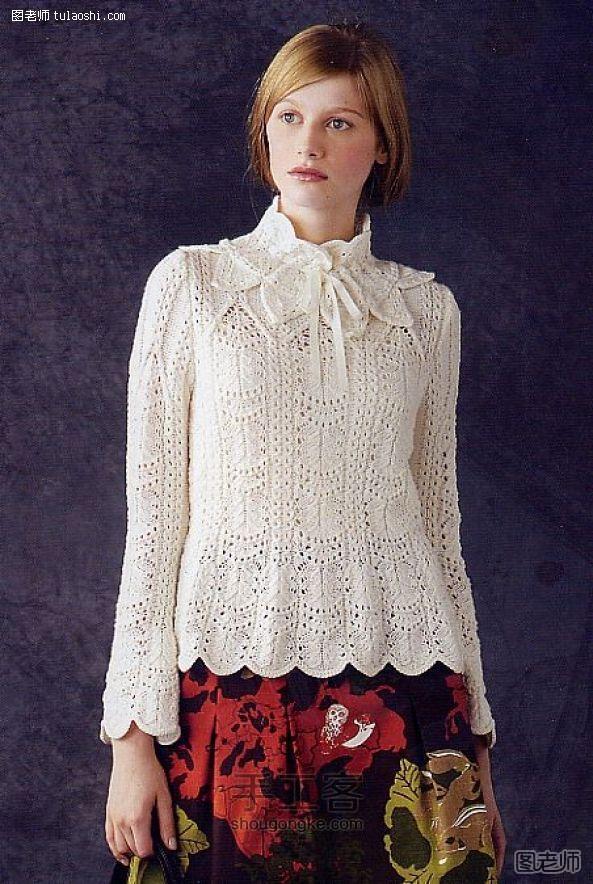 漂亮的白蔷薇女孩毛衣编织方法 手工教程 第1步
