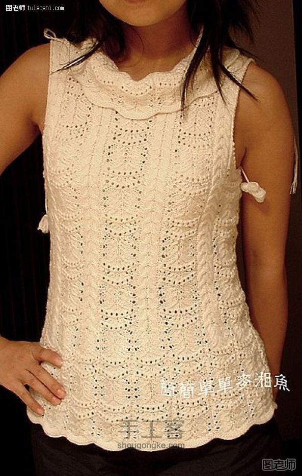 漂亮的白蔷薇女孩毛衣编织方法 手工教程 第10步