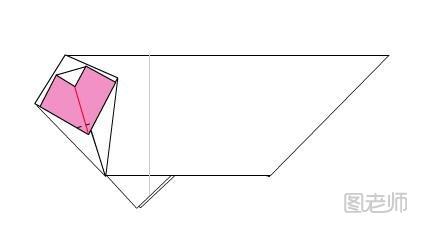 步骤22:将这个方形的底角向内进行翻折，沿虚线位置