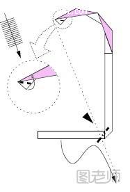 步骤11:将上面的三角折进去，这样就可以将热气球上面部分固定住，将下面向上折的部分再折下来，其余单元当然也都进行同样操作