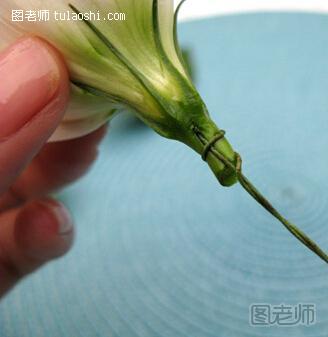 将花茎剪短一些，用铁丝穿过。