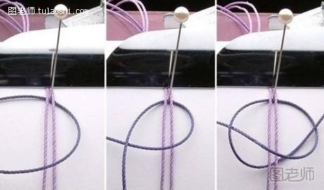步骤2:将另外的编织绳绕着底绳开始编织，如图示