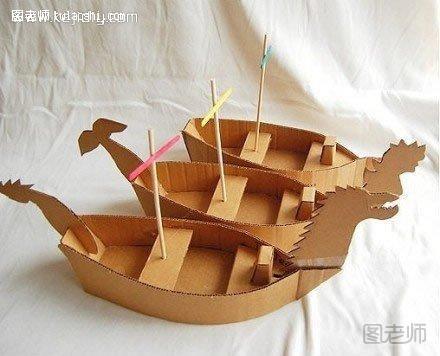 硬纸板变废为宝手工制作龙舟小船模型- www.kejidiy.com