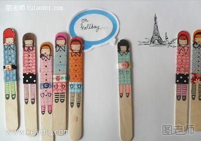 雪糕棍上的绘画小创作 可以用作书签哦！- www.kejidiy.com