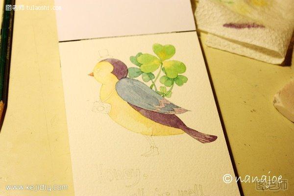 自己动手绘制小鸟图案明信片- www.kejidiy.com