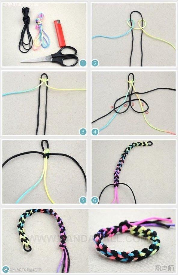 活泼可爱的多彩手链手绳的编法- www.kejidiy.com
