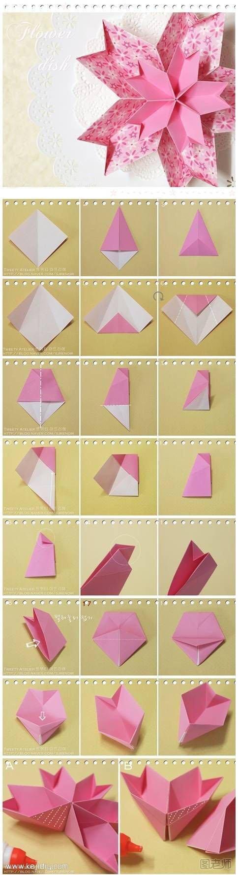 卡纸折纸漂亮实用的果盘手工制作教程- www.kejidiy.com