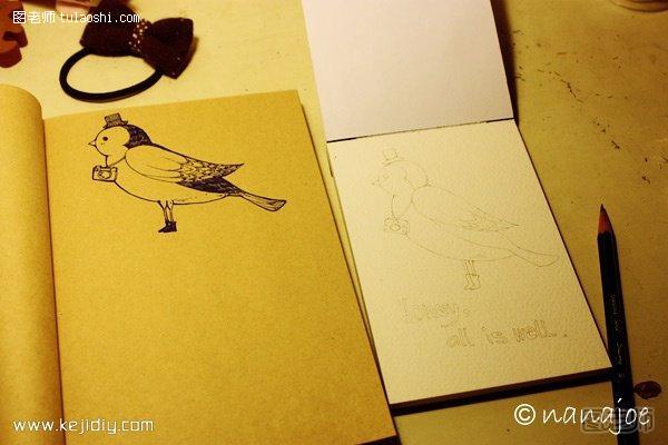 自己动手绘制小鸟图案明信片- www.kejidiy.com