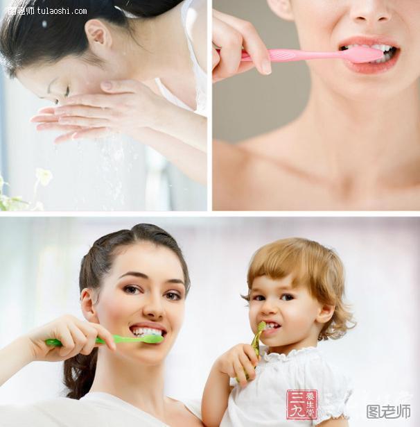 刷牙后，用洗面奶，轻轻地按摩脸部，彻底洁净，然后再用爽肤水镇肤
